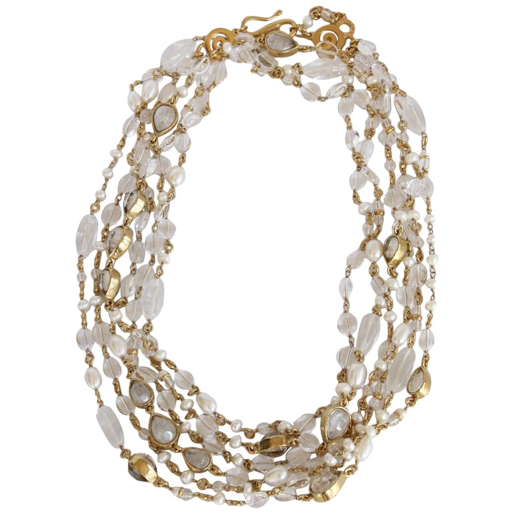 Goossens Paris Long Rock Crystal and Pearl Multi Strand Necklace