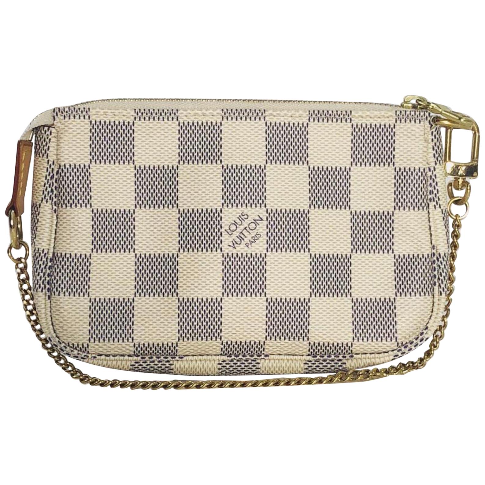 Louis Vuitton Damier Azur Pochette Accessories Mini Wristlet Handbag For Sale