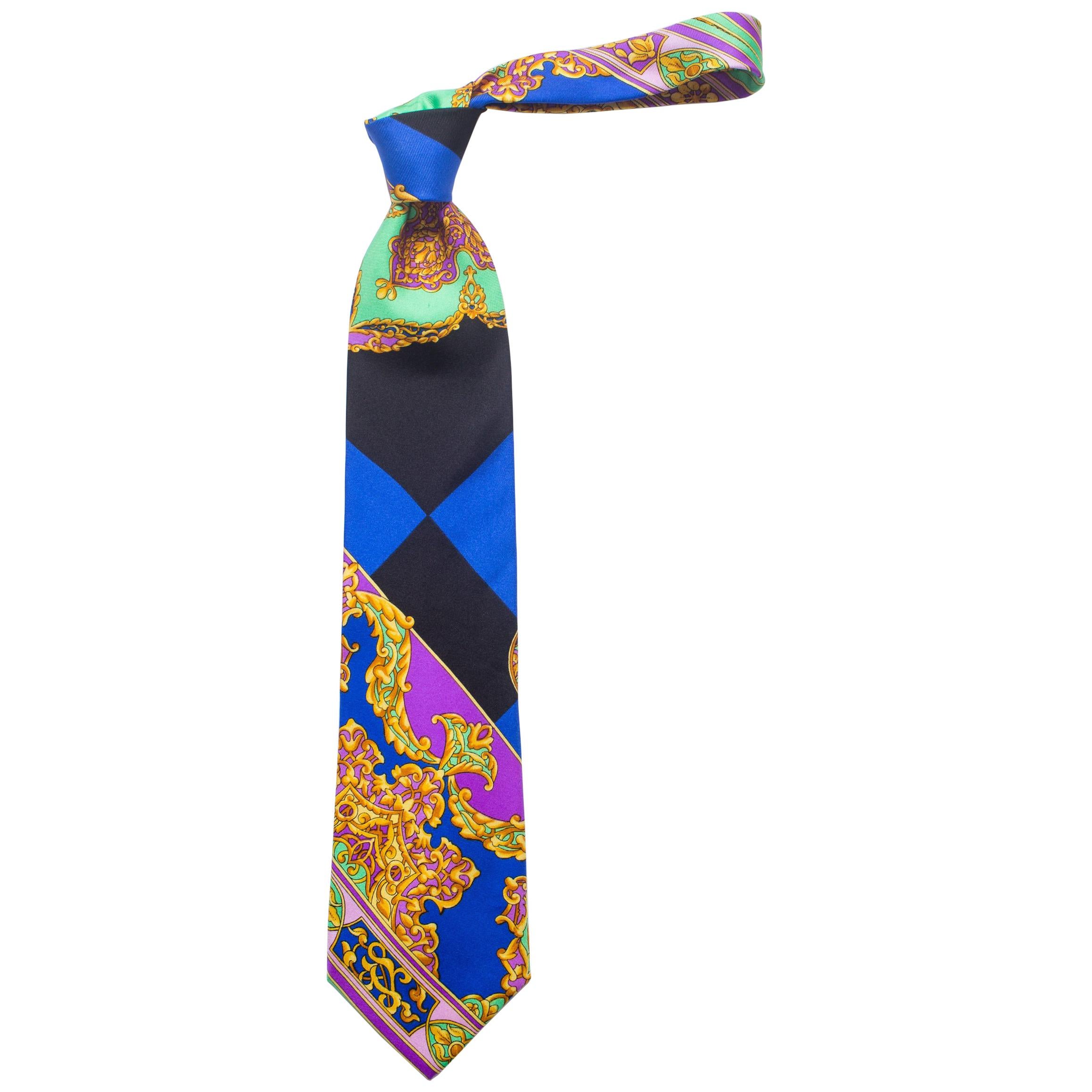 1990S GIANNI VERSACE Black Miami Tie With Gold Palm Trees For Sale at ...
