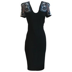 Alexander McQueen Blue Koi Fish Intarsia Inset Knit Black Dress