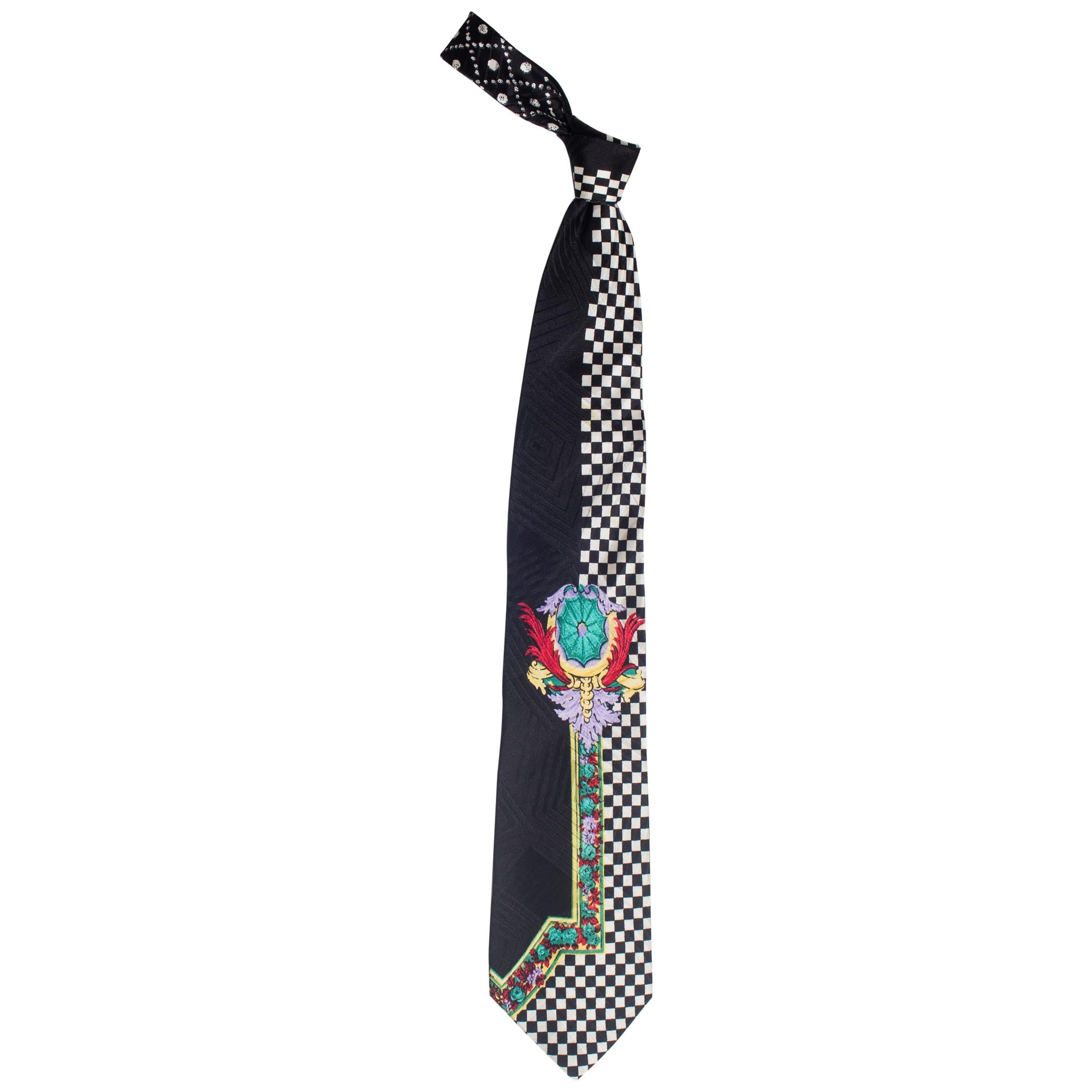 1990S GIANNI VERSACE Op-Art Baroque Silk Mens Tie