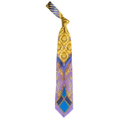 1990S GIANNI VERSACE Baroque Gold Medusa Silk Mens Tie