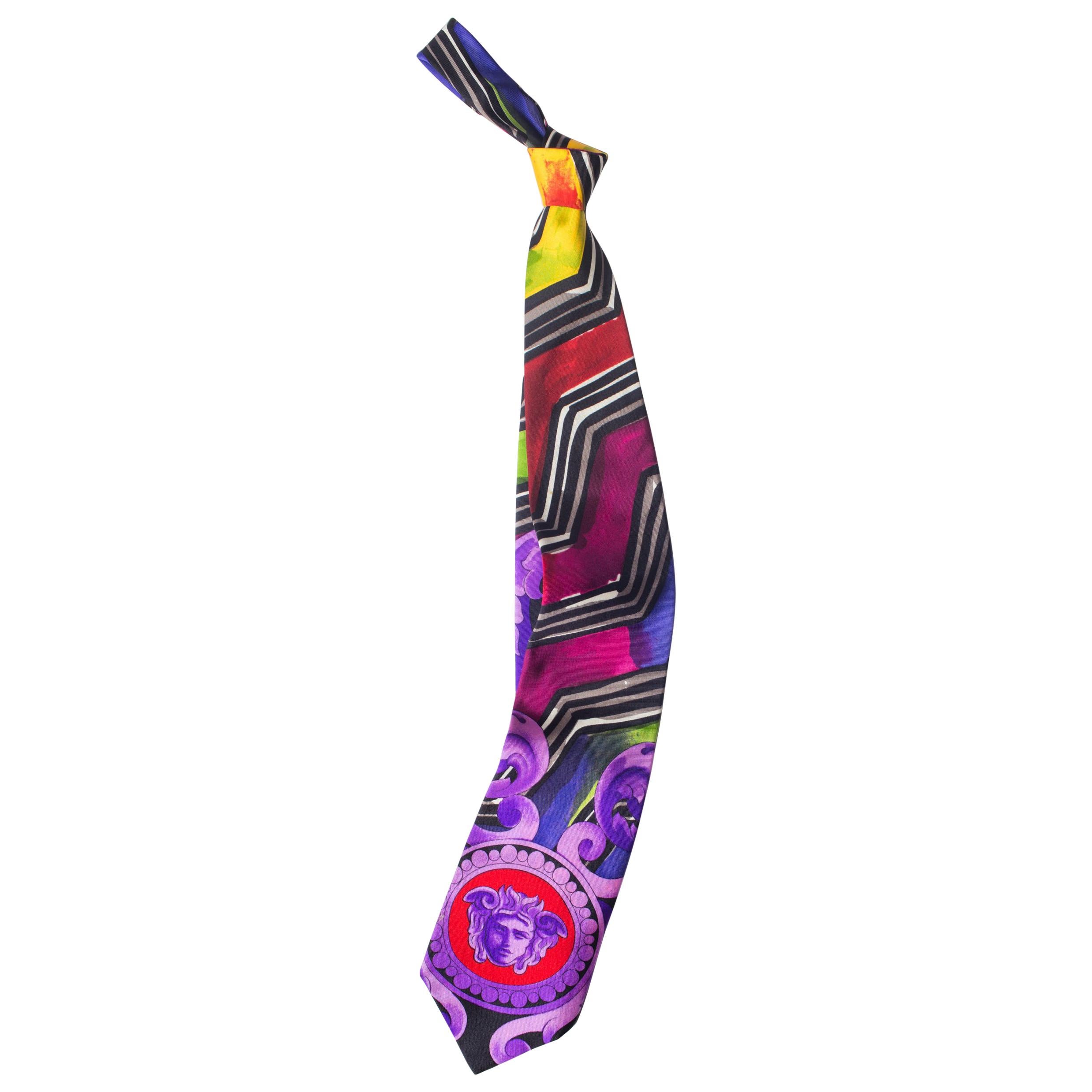 1990S  GIANNI VERSACE Purple Medusa Mens Silk Tie For Sale
