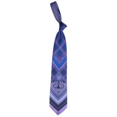 1990S  GIANNI VERSACE Blue & Purple Medusa Logo Men's Silk Tie