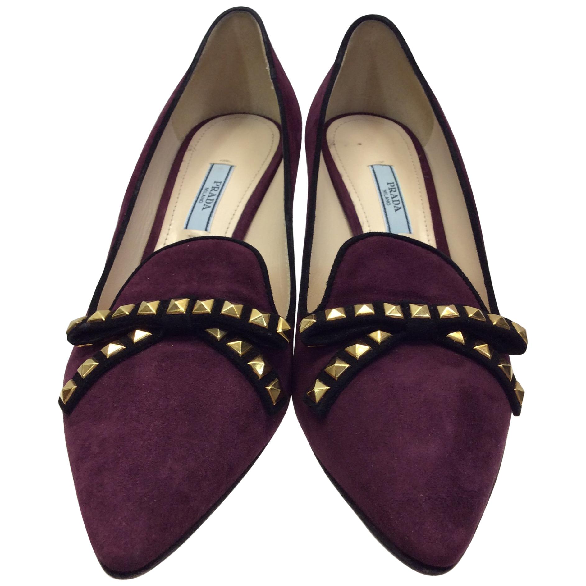 Prada Burgundy Suede Studded Pump For Sale