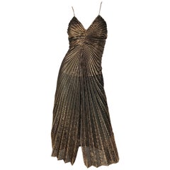 Amazing 1970s Gold Bronze Slinky Pleated Vintage 70s Disco Studio 54 Dress