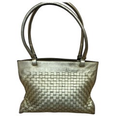 1990s Bottega Veneta Metallic Gold Intrecciato Woven Napa Leather Handbag