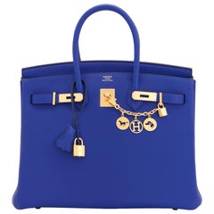 Hermes Birkin 35cm Blue Electric Gold Hardware Bag