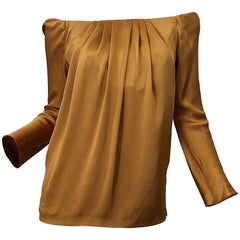 Beautiful Vintage Alberta Ferretti Liquid Silk Bronze Rust Off Shoulder Blouse