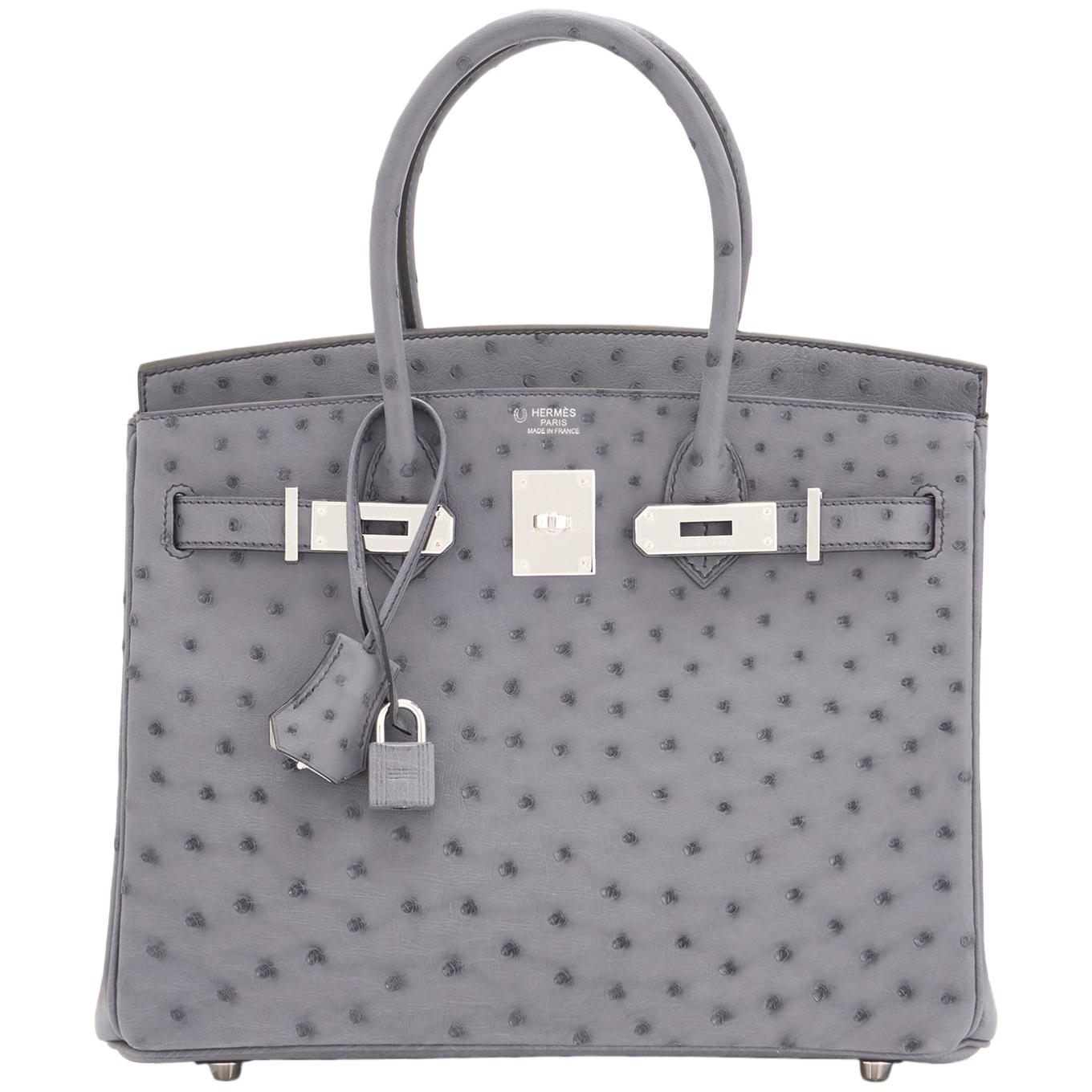 HERMES Ostrich Constance 18 Gris Perle 972875