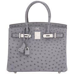 Hermes HSS Horseshoe Gris Agate Perle Ostrich Grey C Stamp Birkin 30 Tasche:: 2018