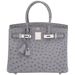 Hermes HSS Horseshoe Gris Agate Perle Ostrich Grey C Stamp Birkin 30 Bag, 2018