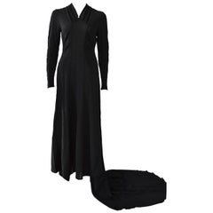 FINAL SALE Vintage Embroidered Hand-Made 1940's Black Gown with Long Train