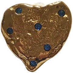 Yves Saint Laurent Vintage Gold Heart with Blue Crystals Pin Brooch