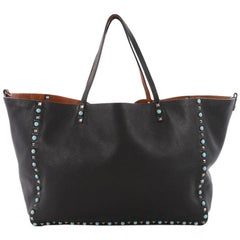 Valentino Rolling Rockstud Reversible Convertible Tote Leather with Cabochons La