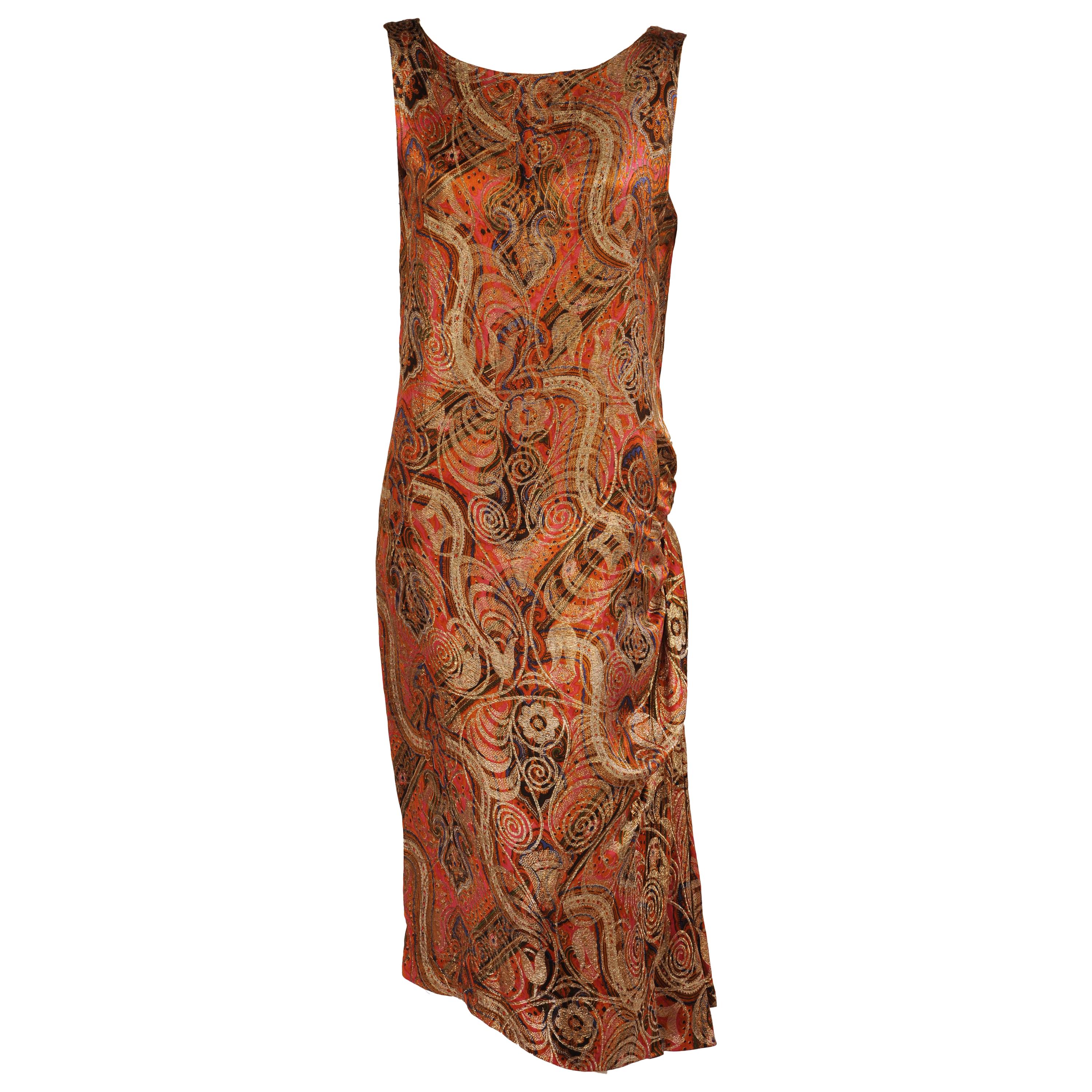 1920's Gold Lame Paisley Patterned Evening Dress