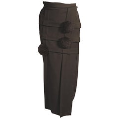 Comme des Garcons Black Wool Wrap Skirt with Black PomPom Appliques