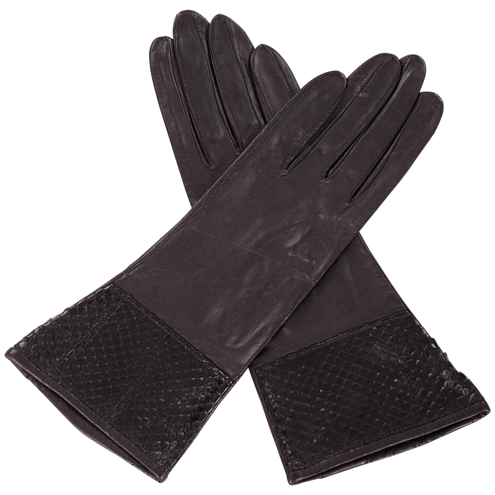 Carlos Falchi Black leather and Snakeskin Gloves Never Worn