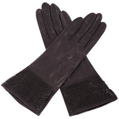 Vintage Carlos Falchi Black leather and Snakeskin Gloves Never Worn