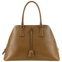 PRADA Olive Brown Leather Structured Top Handle Trapezoid Satchel Purse