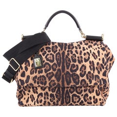 Dolce & Gabbana Soft Miss Sicily Handbag Leopard Print Canvas Large