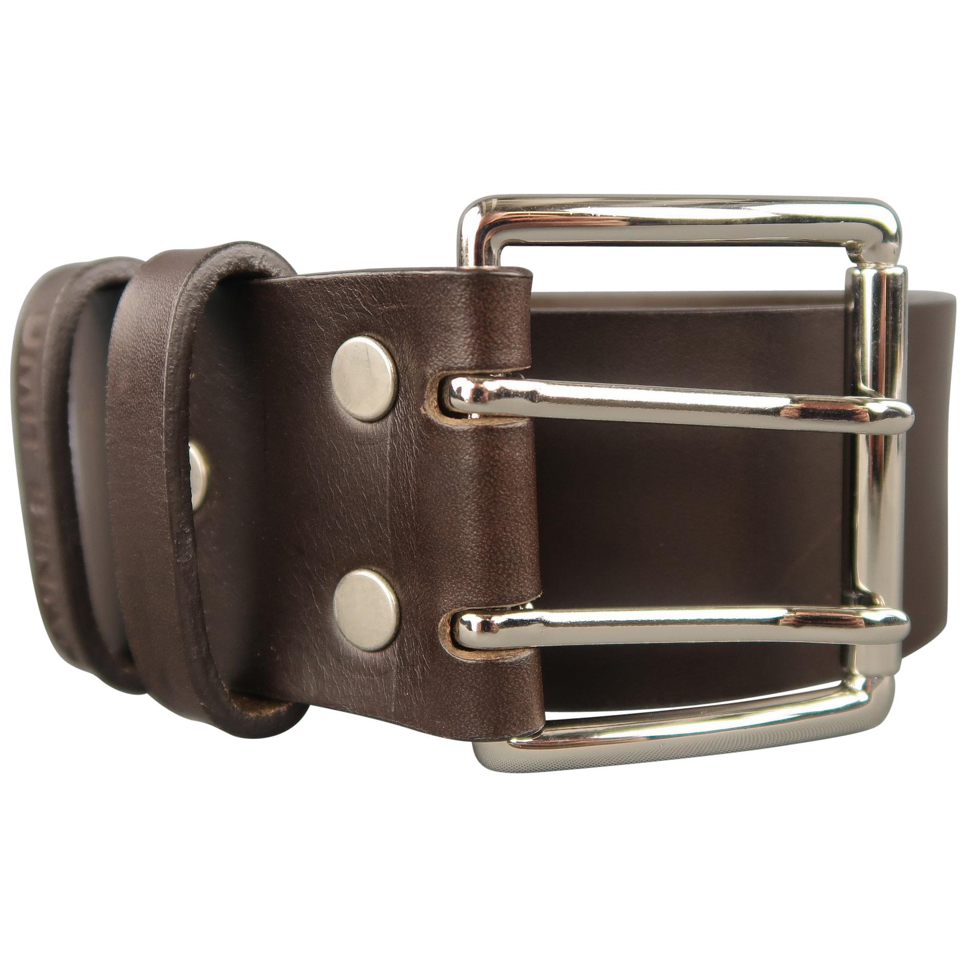 UMIT BENAN Belt - Size 34 Dark Brown Leather Silver Double Prong Buckle