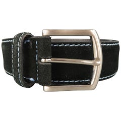 ALBERTO ZIMNI Size 34 Black Contrast Stitch Suede Belt