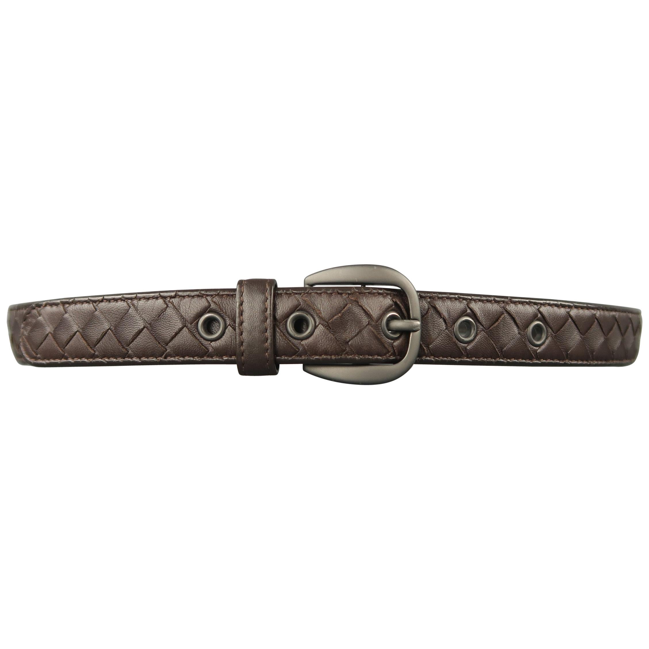 BOTTEGA VENETA Size 34 Brown Intrecciato Woven Leather Belt