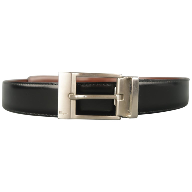 SALVATORE FERRAGAMO Size 42 Black and Brown Leather Reversible Dress