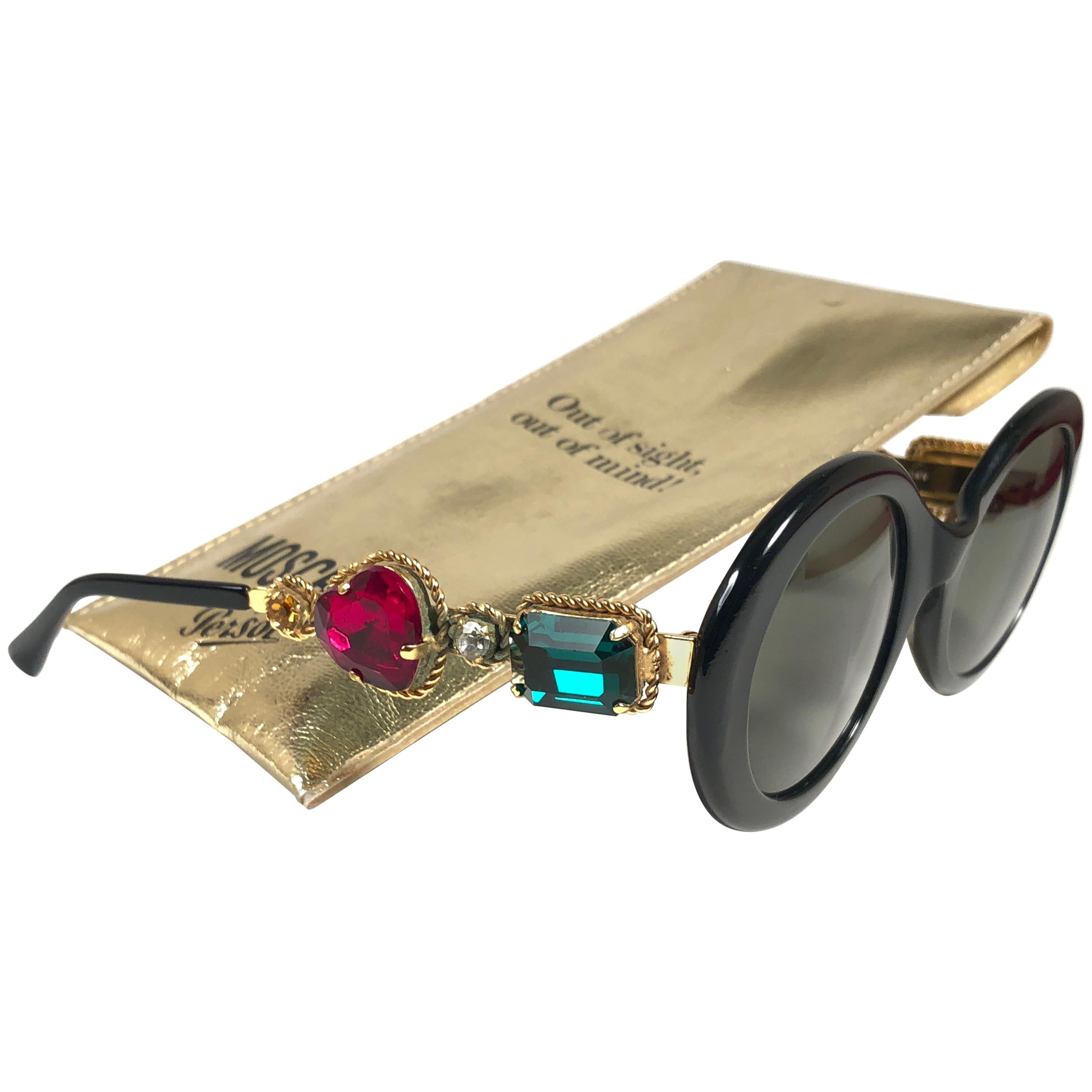 Moschino By Persol M253 Vintage Black Jewelled Lady Gaga Sunglasses, 1990  For Sale