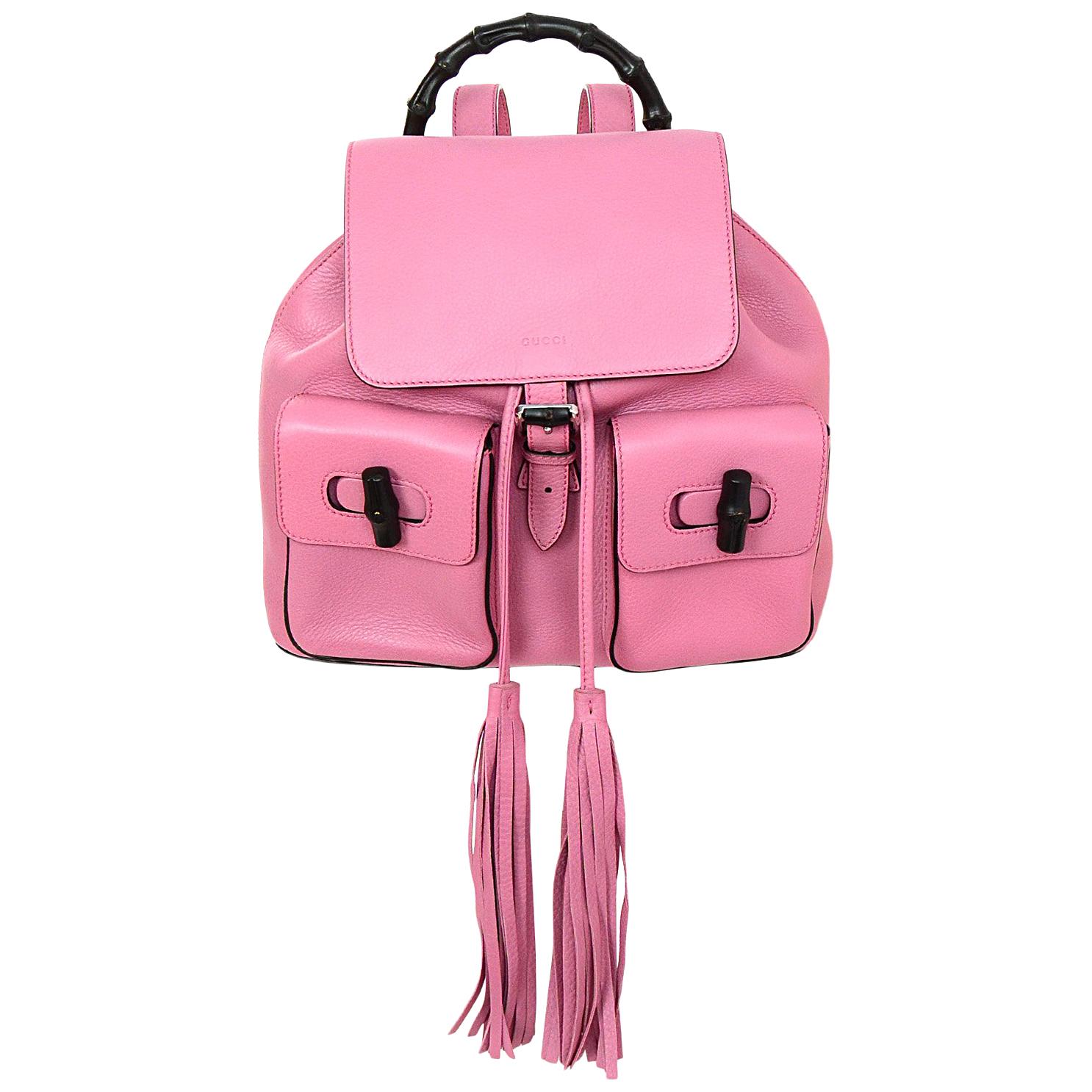 Gucci Glossy Pink Medium Bamboo Backpack Bag rt. $2, 590
