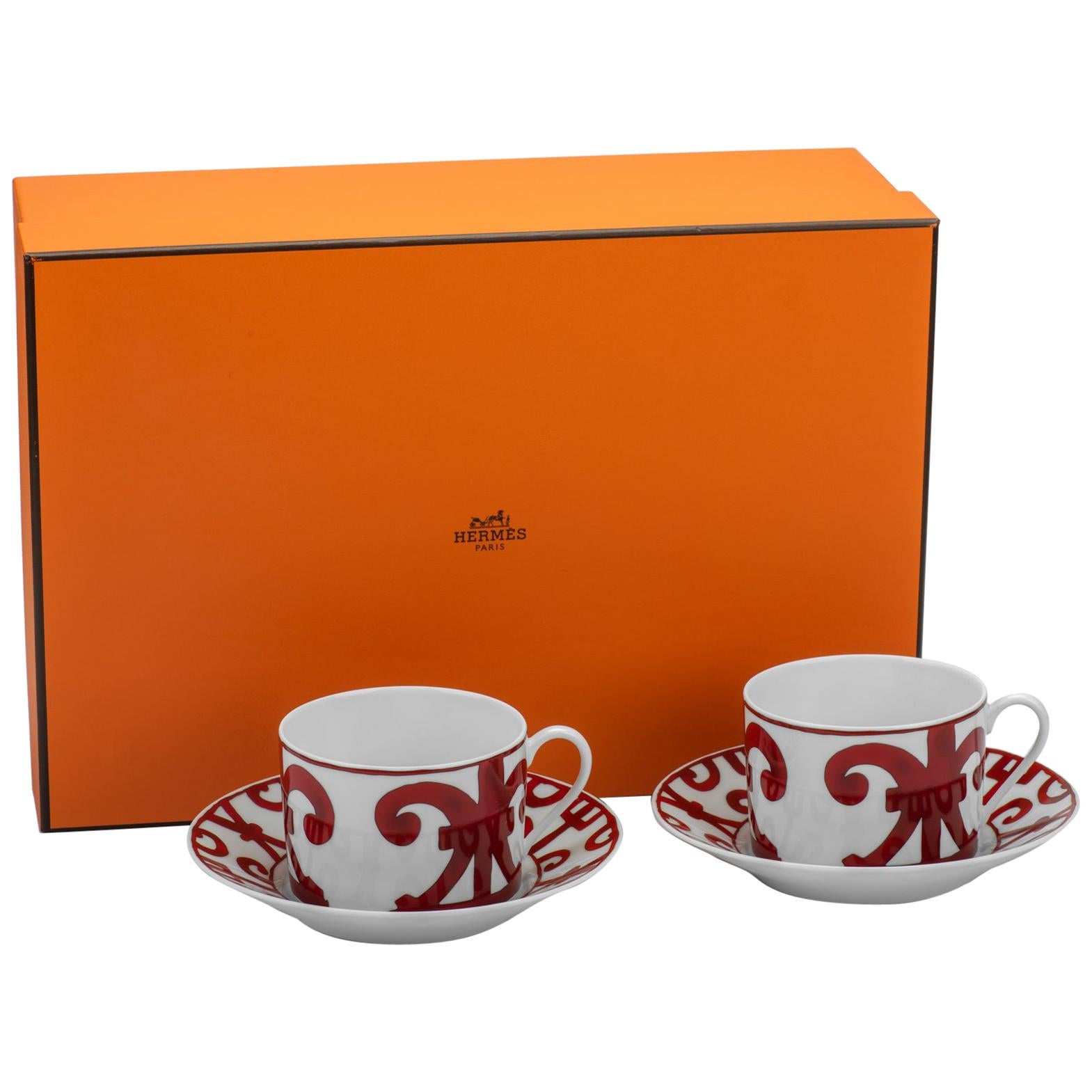 Hermès Set of 2 Red White Breakfast Cups 