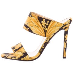 Versace Canvas Gold Black Evening Mules Heels 