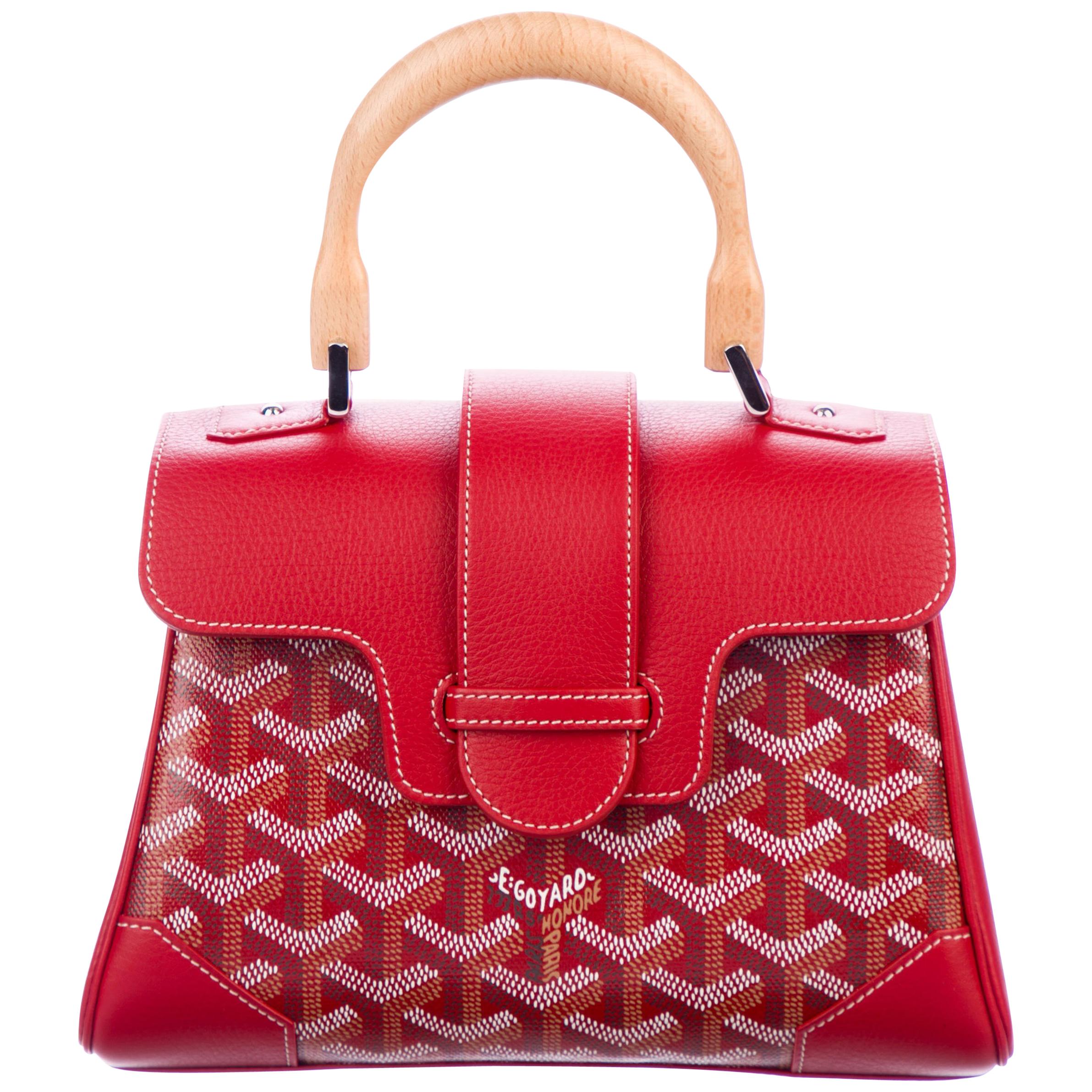 Goyard Red Monogram Logo Leather Kelly Style Top Handle Satchel Bag 