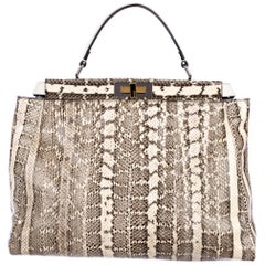 Fendi Ivory Black Snakeskin Top Handle Travel Weekender Shoulder Tote Bag