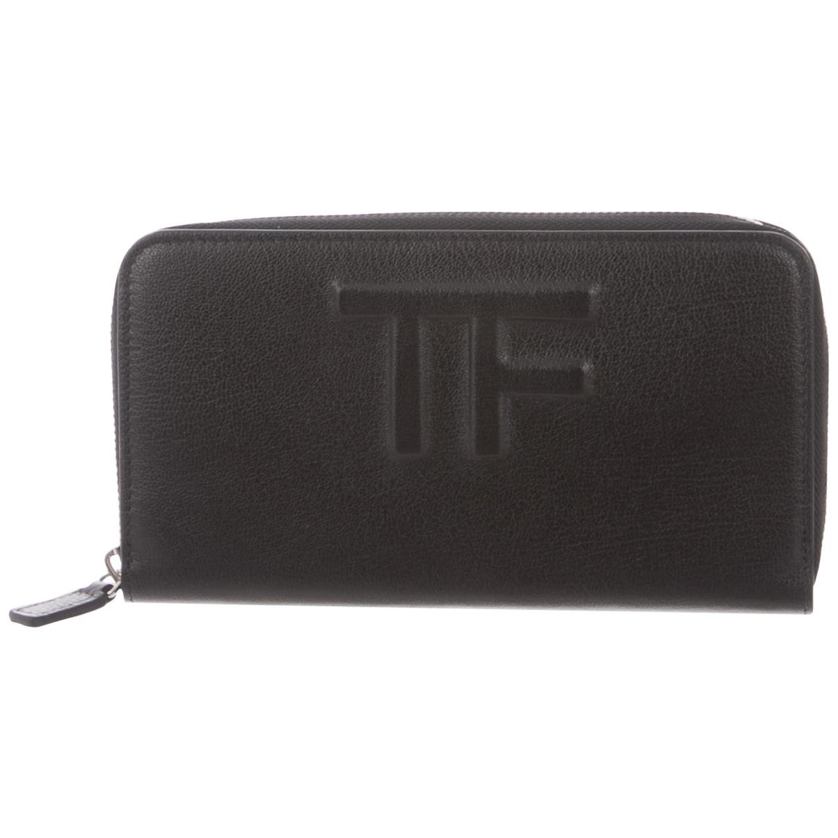 Tom Ford Black Leather Logo Zip Around Clutch Wallet 