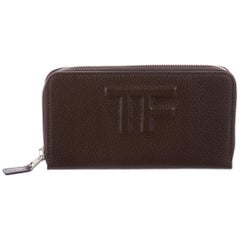 Tom Ford Brown Leather Logo Zip Around Clutch Wallet 