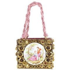 DOLCE & GABBANA - Sac de défilé couture documenté en métal et porcelaine à motifs floraux, automne-hiver 1992