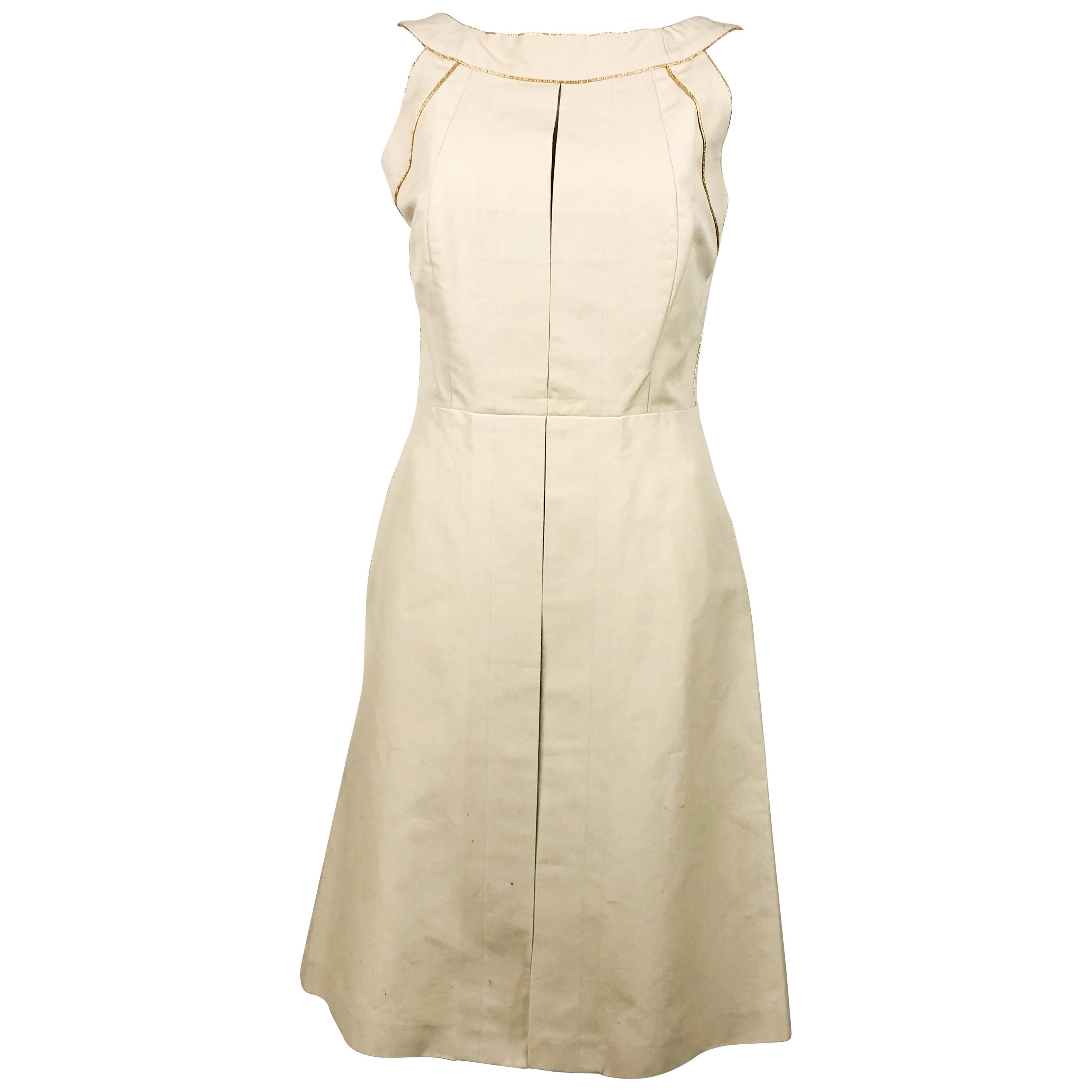 Yves Saint Laurent Cream Cotton Dress With Gold Trim, 2011 For Sale