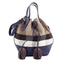 Burberry Heston Bucket Bag House Check Canvas with Leather Small