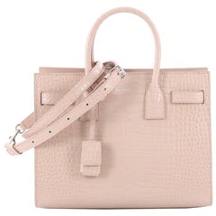 SAINT LAURENT Calfskin Crocodile Embossed Baby Sac De Jour Rose Antic  486639