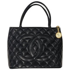 Chanel Black Caviar Leather Medallion with Gold Hardware Shoulder Handbag