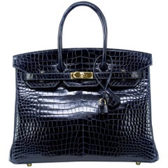 Hermes Birkin Bag 35cm Bleu Marine Porosus Crocodile GHW