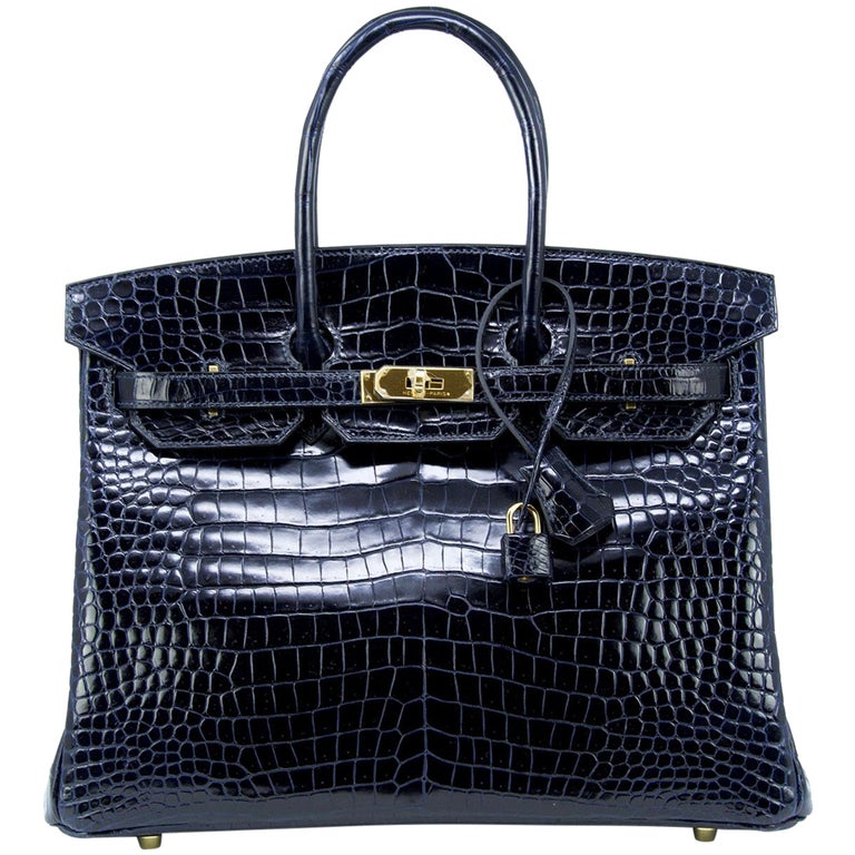 Hermes Birkin Bag 35cm Bleu Marine Porosus Crocodile GHW For Sale at ...