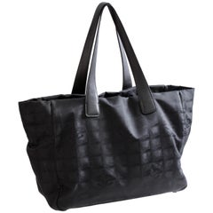 Chanel Travel Line Black Jacquard CC Logo Canvas Leather Handles Tote Bag, 2001 