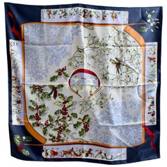 Hermes  by Caty Latham Neige D'Antan Silk Twill Scarf Shawl 90cm Carre, 1989