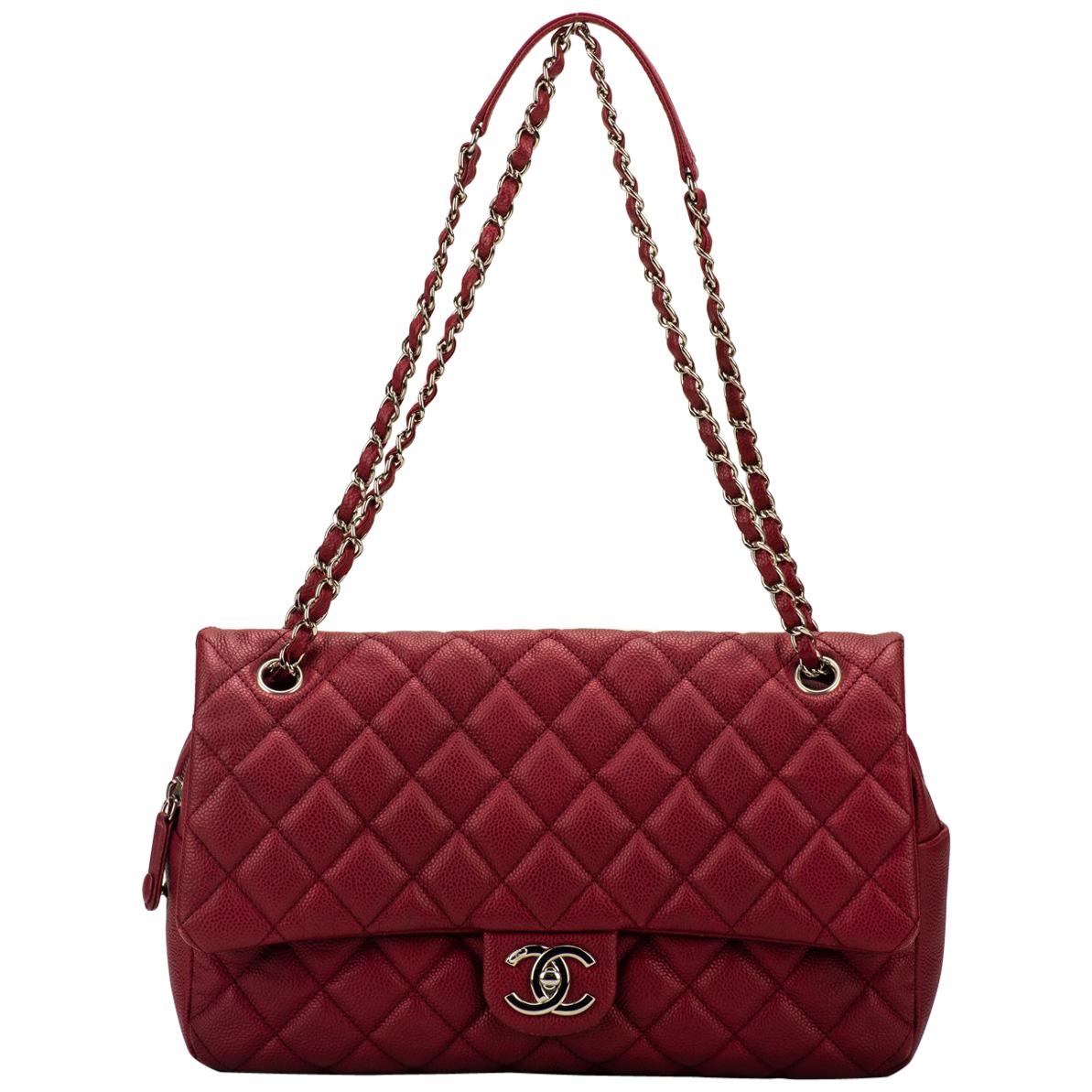 Chanel Cherry Red Jumbo Zipped Flap Bag