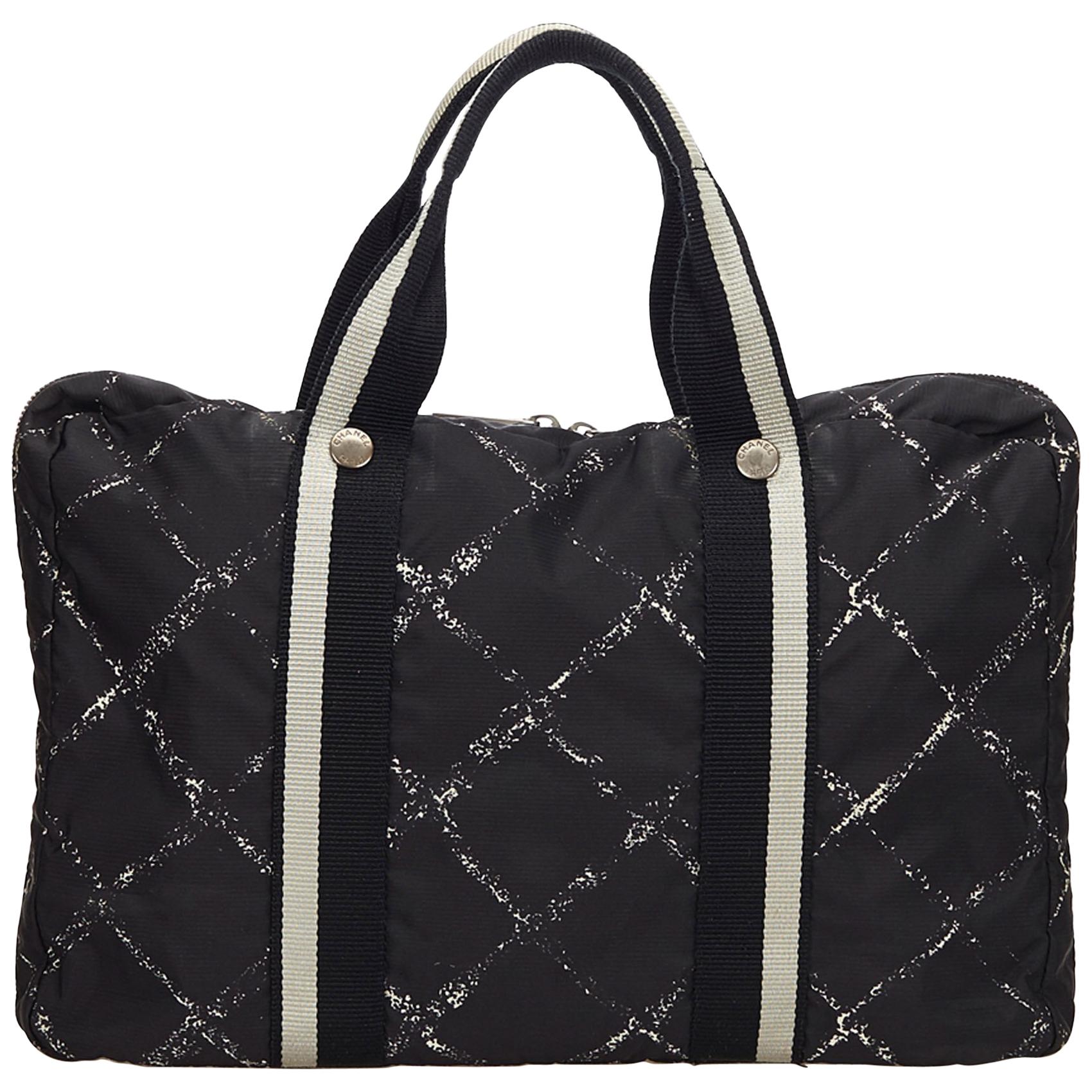 Chanel Black and White Old Travel Line Handbag For Sale