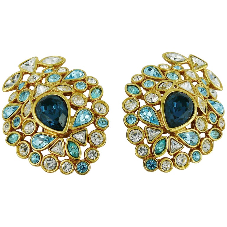 Yves Saint Laurent YSL Vintage Jewelled Clip On Earrings at 1stDibs ysl clip, ysl clip on earrings