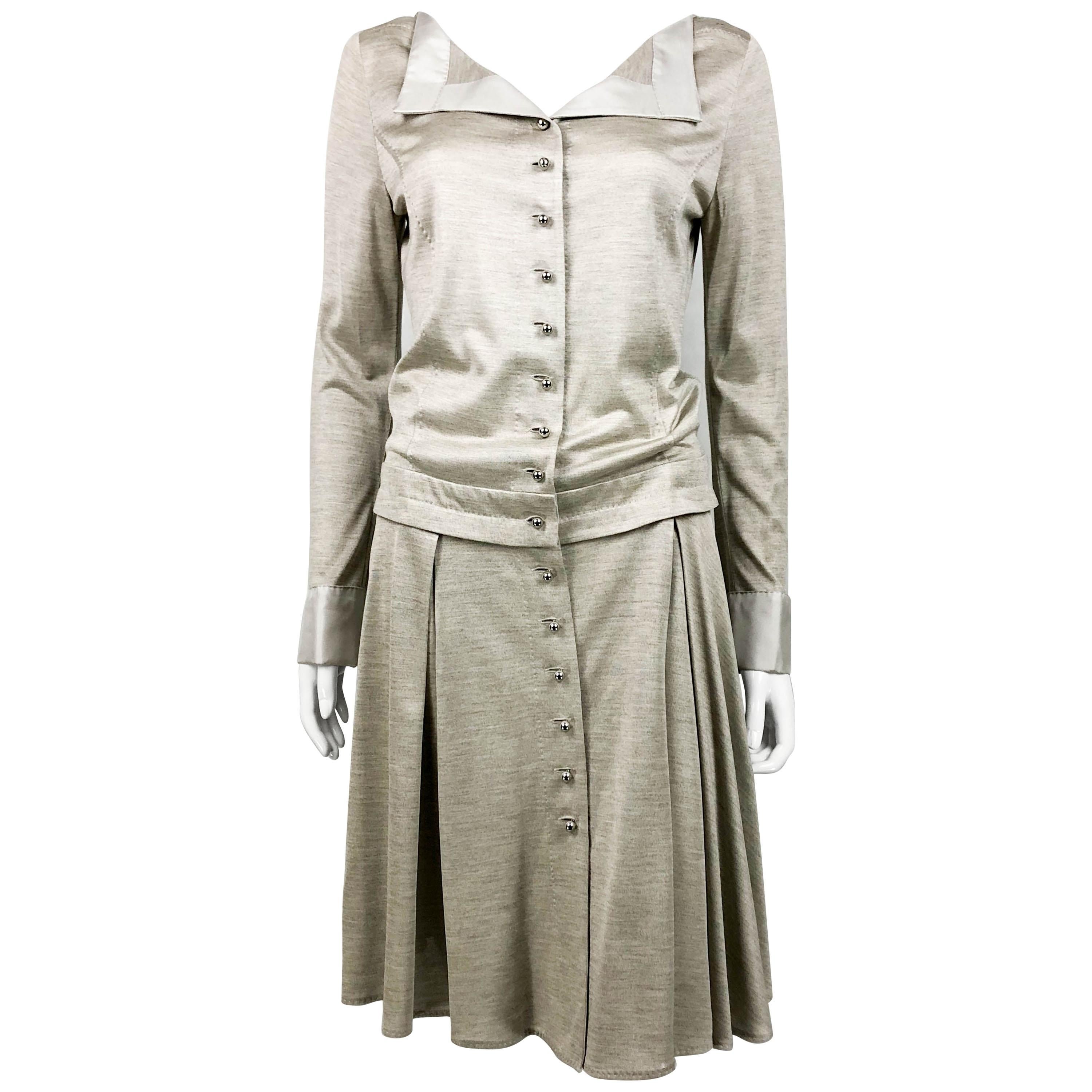 Louis Vuitton Gray Silk Jersey Shirt Dress im Angebot